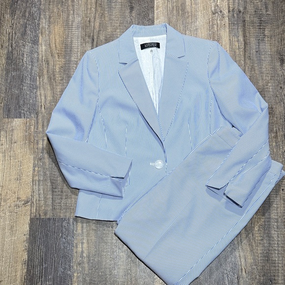Kasper Pants - Kasper Blue and White Striped Blazer & Pants